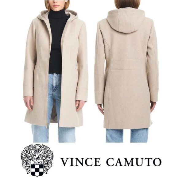NWT Vince Camuto Ladies' Hooded Full-Zip Jacket, Tan (Oatmeal) - Picture 1 of 11